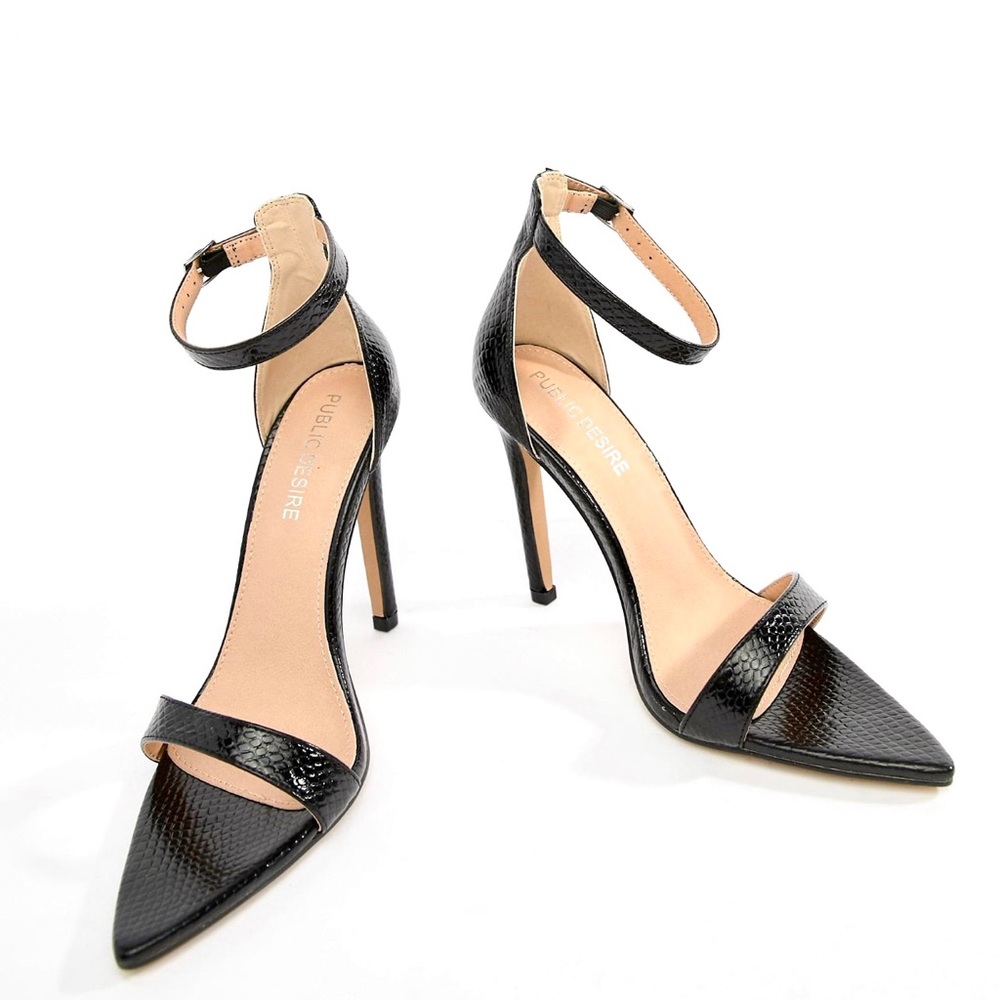 🆕PUBLIC DESIRE Black Snake Minimal Heels 7.5